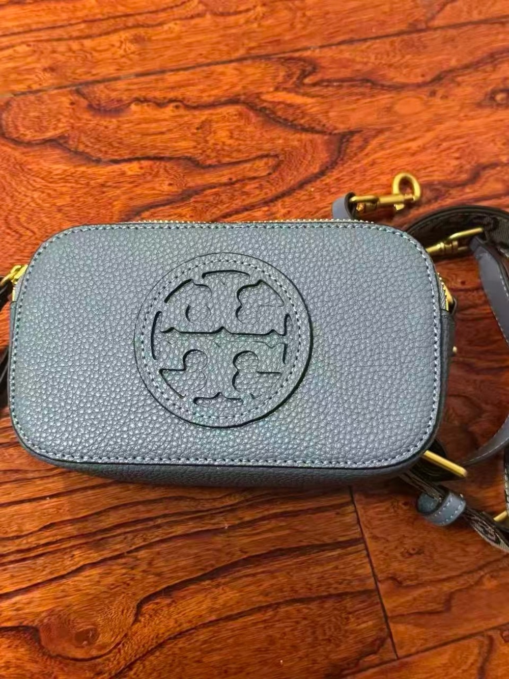 Tory Burch Slate Blue Pebbled Leather Crossbody